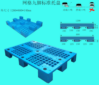 供應(yīng)hdpe 四面進(jìn)叉 網(wǎng)格九腳 塑料托盤 50起批