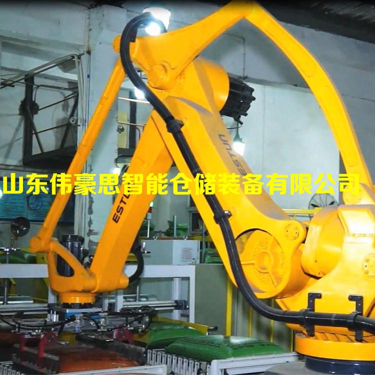 山東袋裝飼料碼垛機(jī)器人廠家直供 智能碼垛機(jī)械手工作原理